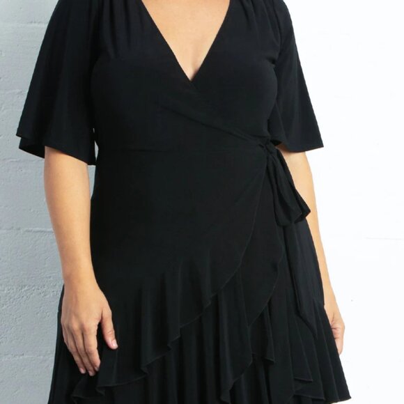NWT Kiyonna Black Asymmetrical Miranda Wrap Midi Dress 2X                   910B - Picture 1 of 12